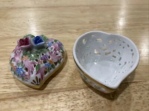 ROYAL DANUBE CHINA HEART SHAPED TRINKET BOX RETICULATED #1886 - Picture 1 of 9
