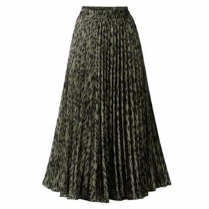 Womens Chic Elastic High Waisted Leopard Print Pleated Shirring Skirt Green M - Picture 1 of 7