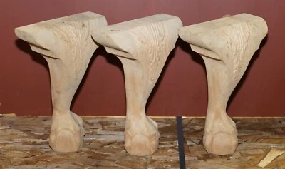 1 OF 3 NEW OLD STOCK CLAW & BALL OAK HAND CARVED SOFA OR WINGBACK CHAIR LEGS - Image 1 of 4