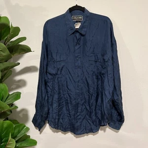VTG Substudio Shirt Adult XL Blue 100% Silk Button Up Long Sleeves Pockets - Picture 1 of 22