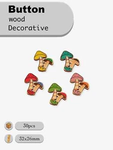 30pcs Cartoon Mushroom Wooden Buttons for scrapbook sewing handmade crafts 32mm - Picture 1 of 4