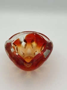 vintage amberina red diamond cut glass small Bowl Ashtray Trinket - Picture 1 of 17