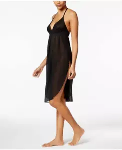 NWT Linea Donatella Juliet Black Lace-Trimmed Chiffon Midi Nightgown Large - Picture 1 of 7
