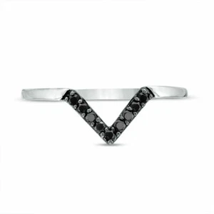 0,10 ct. Anello di Fidanzamento Chevron Zirconi Rotondi Nero Migliorato Argento Sterling 925 - Foto 1 di 4