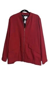 Chico’s Jacke Gr. 2X sauber Krepp Bomber Taschen + Patte gefüttert Polka Dots Reißverschluss - Bild 1 von 6