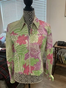 Vintage CARLISLE Cotton Blend Zip Long Sleeve Green Pink Jacket Sz 4 NWOT - Picture 1 of 5