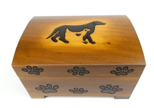 Large Pet Urn Cat Dog Paw Print Wood Box Cremation Ashes Wood Chest Memorial Box - Picture 1 of 8