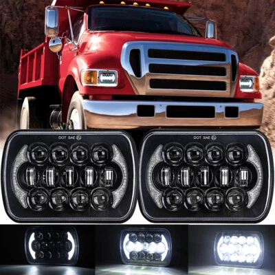 120W Pair 5x7 7x6 Square LED Headlights Hi-Lo DRL For Ford F650 F750 F-250 L9000 - Image 1 of 4