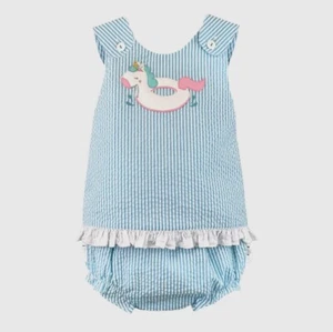 Petit Ami Seersucker Unicorn Pool Floatie Popover Bloomer Outfit New Sz 18 Mo - Picture 1 of 3