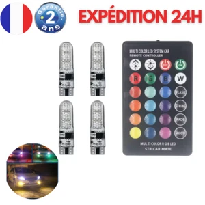 Lot de 4 Ampoules LED RGB T10 W5W avec Télécommande - Lumières Multicolores - Photo 1 sur 8