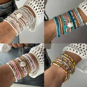 Fashion Boho Shell Beaded Bracelets Set Bangle Beach Jewelry Women Holiday Gift - Picture 1 of 12