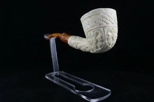 Embossed Floral Meerschaum Pipe, Unsmoked Pipe, Block Meerschaum - Picture 1 of 12