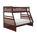 Stylish Twin Over Full Bunkbed Dark Cherry Finish Bed Wooden Bedroom Furniture