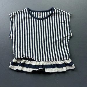 Tea Collection Girls Top Size 5 Striped Ruffle Hem Cotton Navy White Boutique - Picture 1 of 8