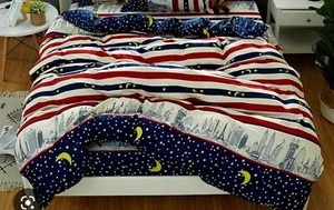 World Landmarks Duvet Cover Red White Blue Gold Buildings King Size 104" x 90" - Picture 1 of 7