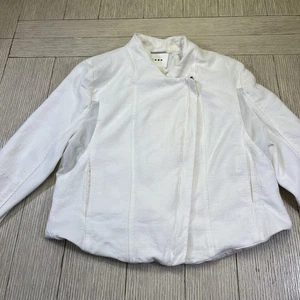 BLANKNYC Jacket Womens 2XL White Moto Asymmetric Zip Textured Mesh Sleeve Modern - Picture 1 of 10