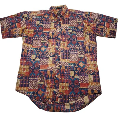 Camisa abotonada vintage Chaps Ralph Lauren para hombre geométrica abstracta mediana años 90  Foto 1 de 4