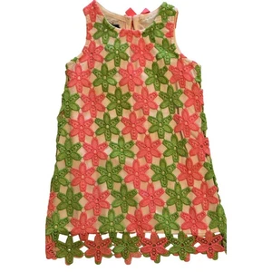 Mud Pie Baby Mädchen ärmelloses Kleid 2T rosa grün Häkelblume Frühling Sommer - Bild 1 von 5