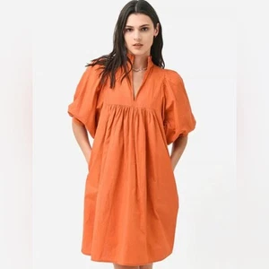 NEVER A WALLFLOWER High Ruffle Collar Poplin Mini Dress in Burnt Orange - Picture 1 of 7