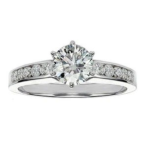 2.02 CT 6-Prong Engagement Ring with Channel Set Side Diamonds in Platinum New! - Picture 1 of 4