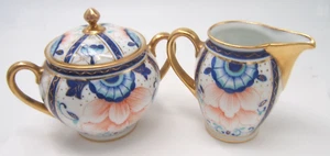 CARLSBAD FINE PORCELAIN CREAMER & SUGAR HEAVY GOLD GILT FLORAL HAND PAINTED - Picture 1 of 18