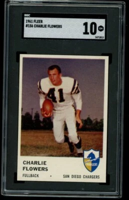 1961 FLEER FOOTBALL# 156 CHARLIE FLOWERS SGC 10 GEM MINT SAN DIEGO CHARGERS - Image 1 of 2