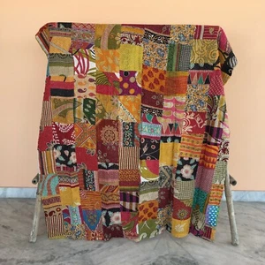 Cotton Vintage Bed Runner Vintage Patchwork Blanket Twin Kantha Quilt Bedspread - Picture 1 of 3
