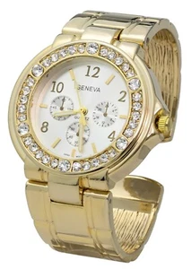 Blekon Collections Women's 39mm Round Case Gold Metal Cuff Bangle Watch - Picture 1 of 9
