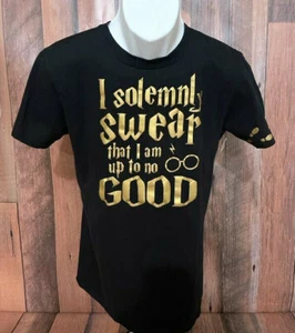 I AM UP TO NO GOOD Tee Shirt Printed Metallic Gold Graphics Medium - Picture 1 of 5