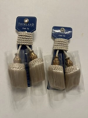 NUEVO Juego de 2 Corbatas Borlas Decorativas para Silla Trimland Collection Beige Dorado Foto 1 de 3