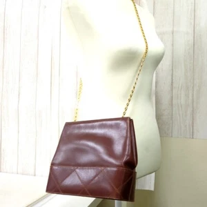 Salvatore Ferragamo Chain Shoulder Bag Leather Made in Italy Reddish Brown Used - Picture 1 of 24