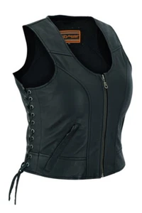 WOMEN'S MOTORCYCLE ULTRA-SOFT LAMBSKIN LEATHER VEST - MA84 - Picture 1 of 4