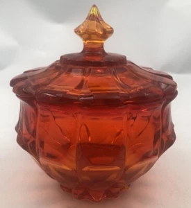 Fenton VALENCIA Pattern Glass AMBERINA Persimmon Covered CANDY DISH Box Cadmium - Picture 1 of 11