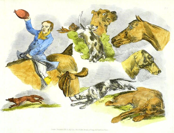 9163080 Kolorierte Lithographie Jagdmotive England 1817 26,5 x 40,5 cm - Bild 1 von 1