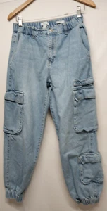 Forever 21 Jeans Womens M Blue Faded Denim Utility Joggers Cargo Baggy Relaxed - Picture 1 of 13