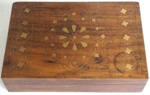 Vintage Rosewood and brass inlaid wooden Box - Trinket Box 230mm wide - Picture 1 of 5