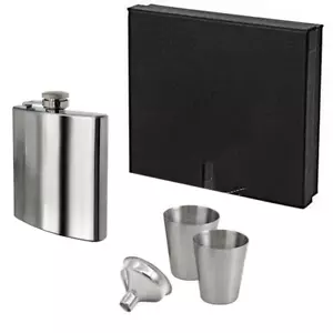 KAV Stainless Steel 8oz Hip Flask with Gift Box, Funnel, 2 Shot Cups, Silver - Picture 1 of 2