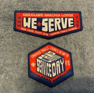 BSA OA Awaxaawe Awachia 535 Camp Staff lodge flap and Service Day patch set - Picture 1 of 1