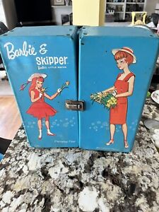Barbie & Skipper Little Sister 1964 Double Doll Carrying Case Blue Trunk Sheath