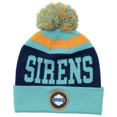 Unisex Azul/Azul Marino Nueva York Sirenas Parche Puño Tejido Sombrero con Pompón Foto 1 de 3