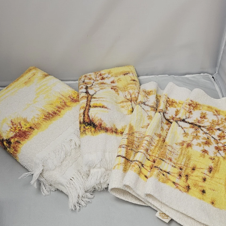 Juego de toallas de paisaje vintage baño mano invitado EE. UU. mezcla de poliéster arte decoración 3 tartas Foto 1 de 4