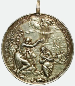 Medaglia argento battesimale 1690 Germania Norimberga, XF - Foto 1 di 3