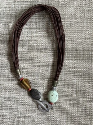 Silpada Sterling Brass Tigers Eye Howlite Pyrite Coral Multi-Cord Necklace - Image 1 of 4