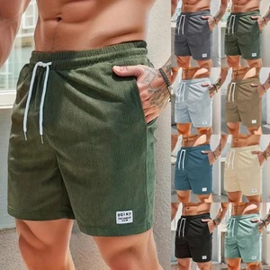 Mens Corduroy Beach Shorts Elasticated Waist Drawstring Casual Summer Pants UK - Picture 1 of 18