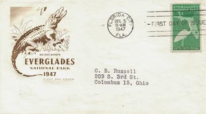 1947 Florida City, FL FDC 3¢ Everglades Stamp w Classic Crocodile Cachet Sc #952 - Picture 1 of 1