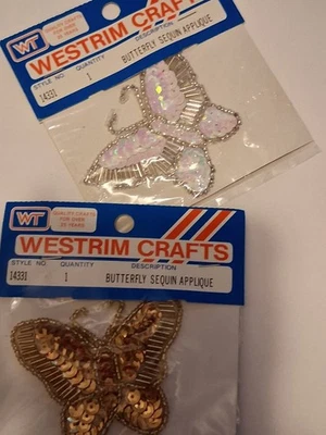 De colección (2) Parches Mariposa Lentejuelas Apliques Oro y Plata Metálico Brillante Cuentas Foto 1 de 4