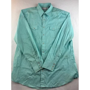 Wrangler Wrancher Western Shirt Men's XL Tall Turquoise Pattern Long Sleeve - Picture 1 of 13
