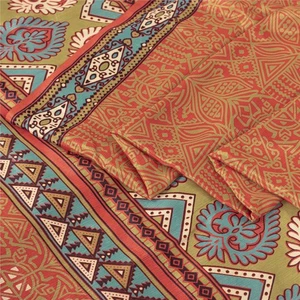 Sanskriti Vintage orange indisch bedruckt Sari Moos Krepp Sari 5 Yard Handarbeit Stoff - Bild 1 von 12