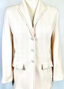 Hermosa chaqueta de botones larga de noche St. John blanco brillante nueva sin etiquetas talla 10 - Imagen 1 de 4