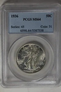 1936 .50 PCGS MS64 Walking Liberty, Lady Liberty Half - Bild 1 von 2